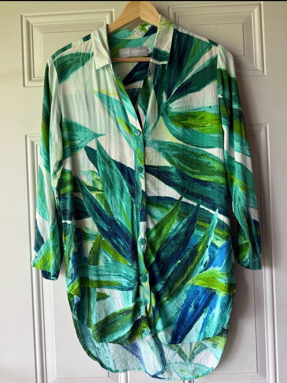 JAMS World Woman’s Long Sleeve Resort Tropical Hawaiian Tunic Blouse Top USA